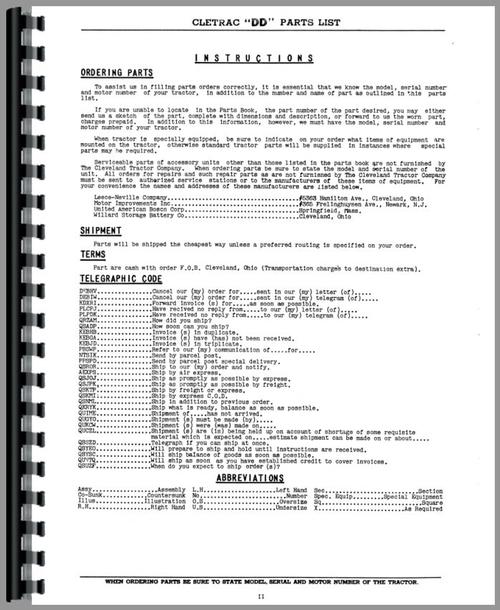 Parts Manual for Oliver DD Cletrac Crawler Sample Page From Manual