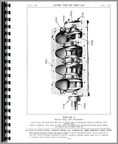 Parts Manual for Oliver EHD2-62 Cletrac Crawler Sample Page From Manual