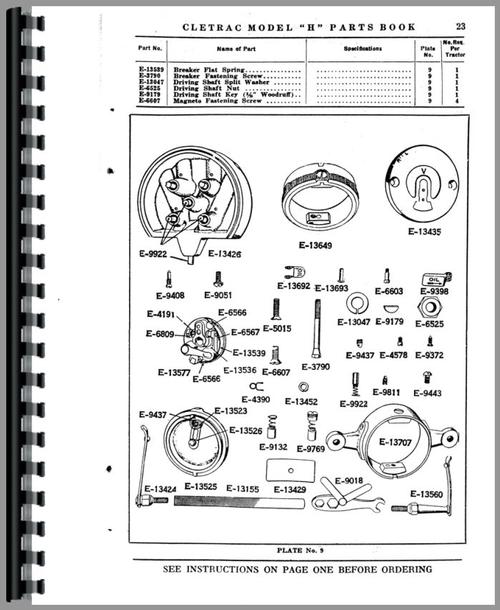 Parts Manual for Oliver H Cletrac Crawler Sample Page From Manual