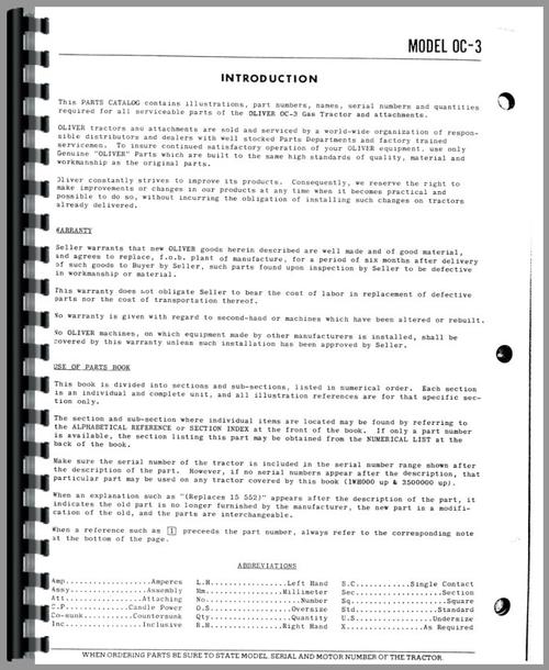 Parts Manual for Oliver OC-3 Cletrac Crawler Sample Page From Manual
