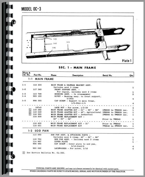 Parts Manual for Oliver OC-3 Cletrac Crawler Sample Page From Manual
