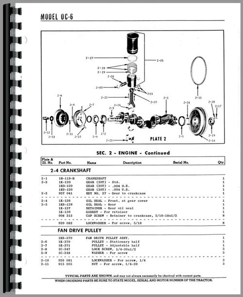 Parts Manual for Oliver OC-6 Cletrac Crawler Sample Page From Manual