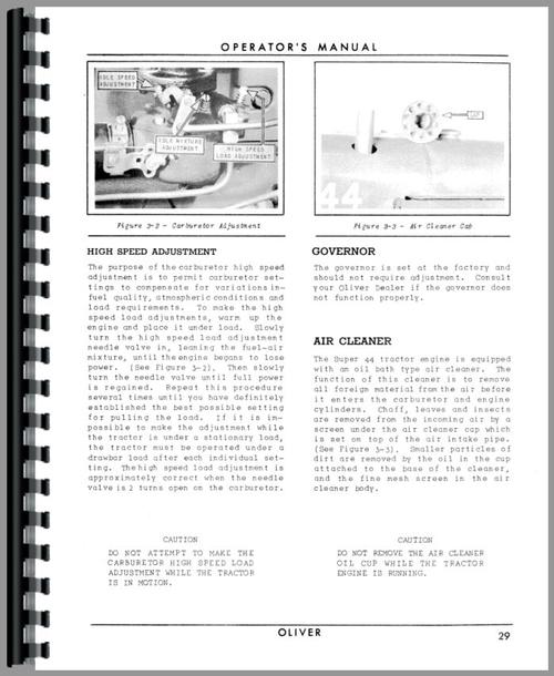 Operators Manual for Oliver Super 44 Tractor Sample Page From Manual