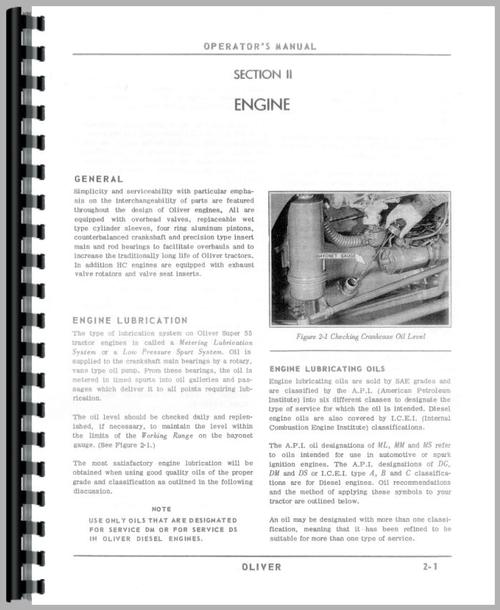 Operators Manual for Oliver Super 55 Tractor Sample Page From Manual