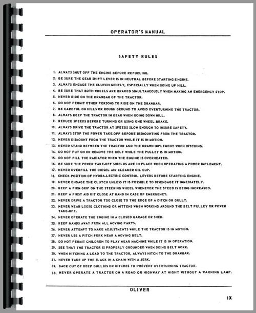 Operators Manual for Oliver Super 77 Tractor Sample Page From Manual