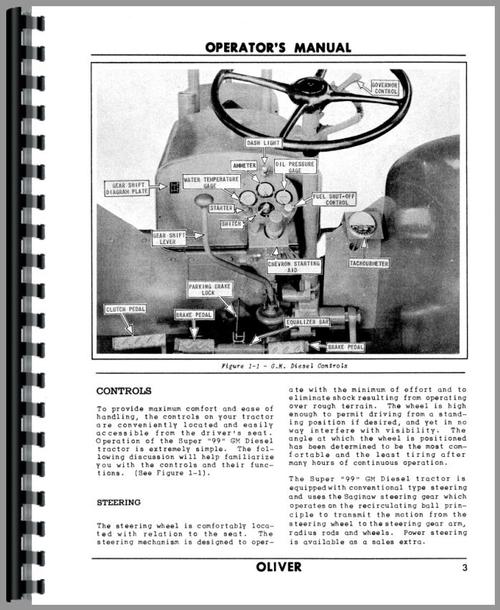 Operators Manual for Oliver Super 99 Tractor Sample Page From Manual