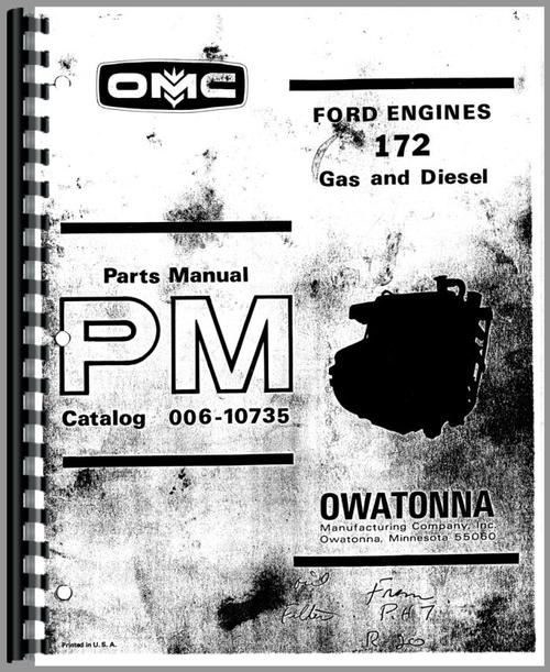 Parts Manual for Owatonna 350 Windrower Engine Sample Page From Manual