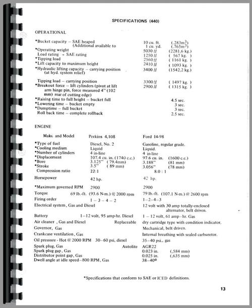 Operators Manual for Owatonna 440 Skid Steer Loader Sample Page From Manual