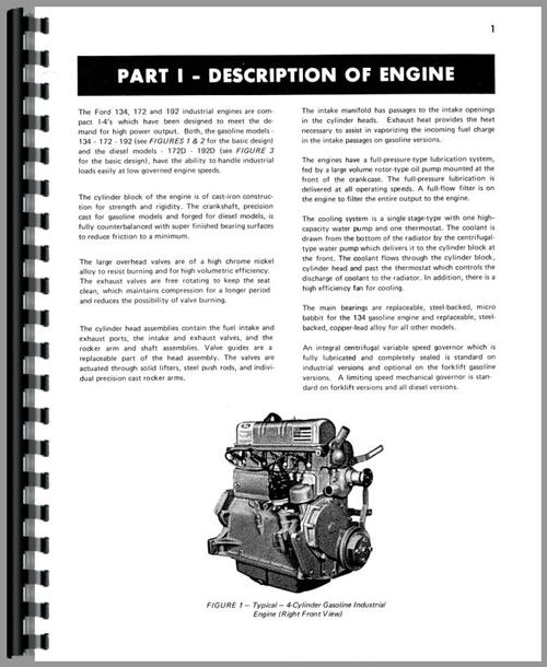 Service Manual for Owatonna 81 Windrower Ford Engine Sample Page From Manual