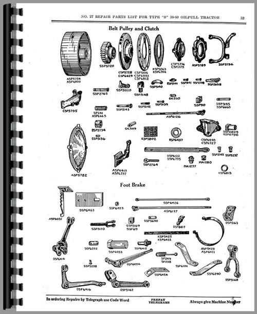 Parts Manual for Rumely 30-60-S Oil Pull Tractor Sample Page From Manual