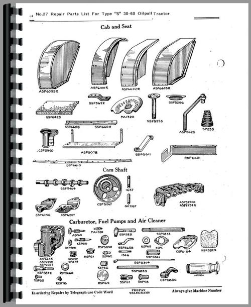 Parts Manual for Rumely 30-60-S Oil Pull Tractor Sample Page From Manual