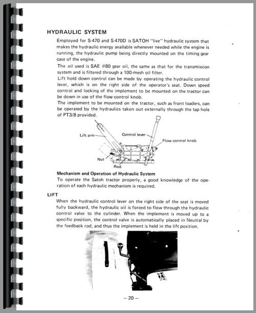 Operators Manual for Satoh Buck Tractor Sample Page From Manual