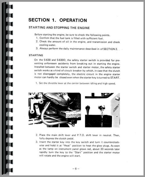 Operators Manual for Satoh Bull Tractor Sample Page From Manual