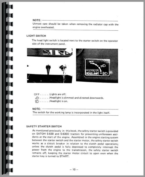Operators Manual for Satoh Bull Tractor Sample Page From Manual