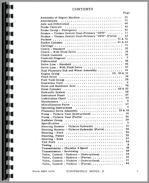Parts Manual for Scoopmobile H Tractor Sample Page From Manual