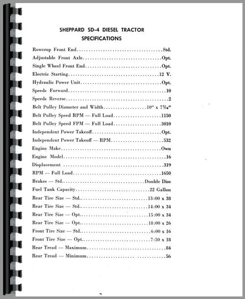 Operators Manual for Sheppard SD4 Engine Sample Page From Manual