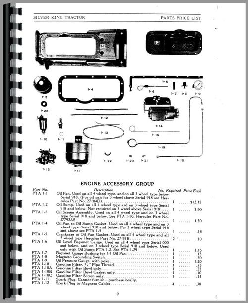 Parts Manual for Silver King all Tractor Sample Page From Manual