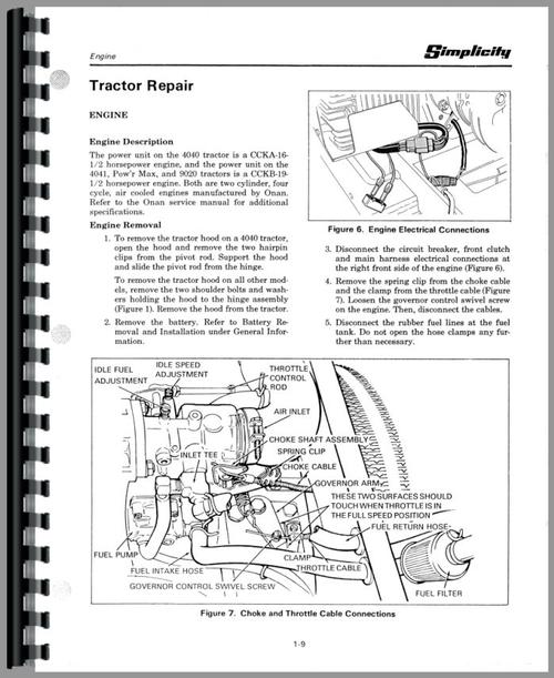 Service Manual for Simplicity 4041 Lawn & Garden Tractor Sample Page From Manual