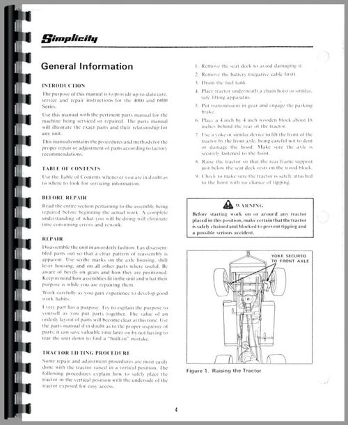 Service Manual for Simplicity 4208 Lawn & Garden Tractor Sample Page From Manual