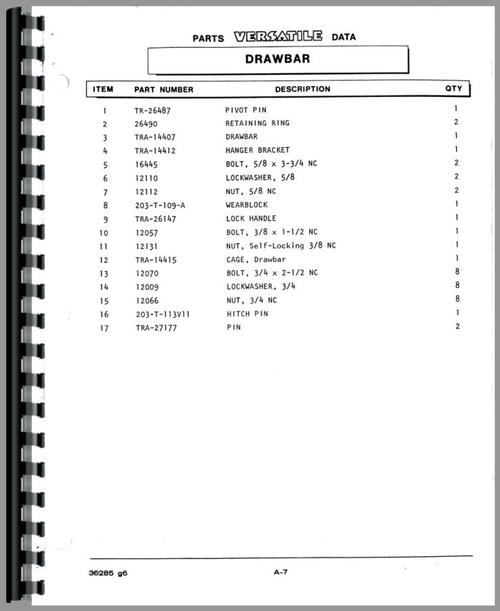 Parts Manual for Versatile 850 Tractor Sample Page From Manual
