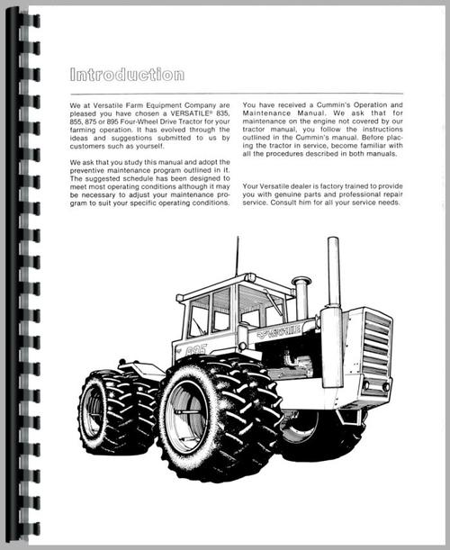 Operators Manual for Versatile 855 Tractor Sample Page From Manual