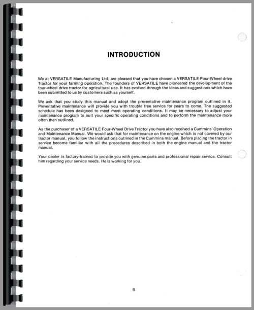 Operators Manual for Versatile 900 Tractor Sample Page From Manual