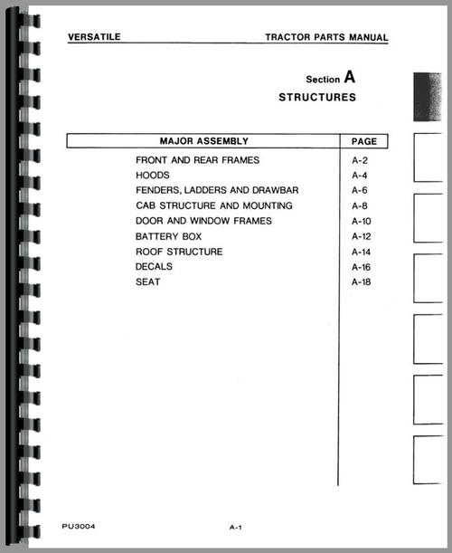 Parts Manual for Versatile 900 Tractor Sample Page From Manual