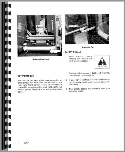 Operators Manual for Versatile 945 Tractor Sample Page From Manual
