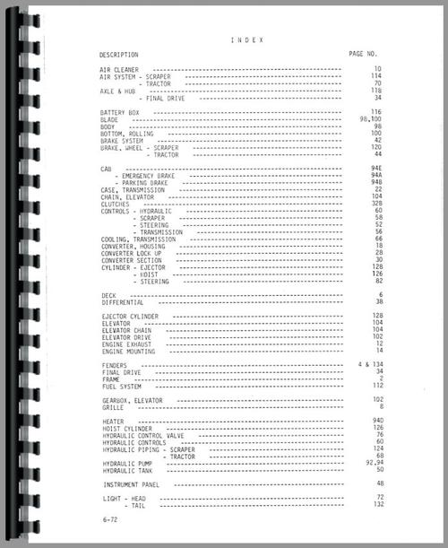 Parts Manual for Wabco 101F Tractor Scraper Sample Page From Manual