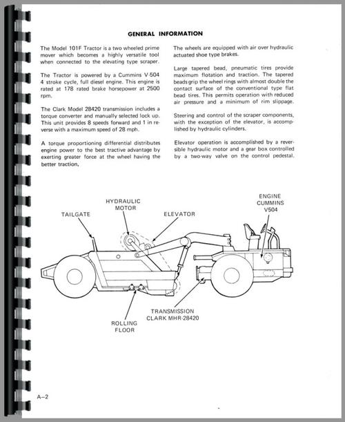 Service Manual for Wabco 101F Tractor Scraper Sample Page From Manual