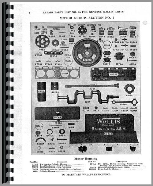 Parts Manual for Wallis Certified Tractor Sample Page From Manual