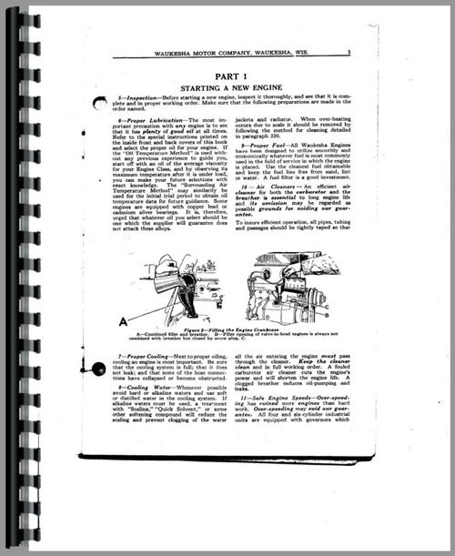 Service & Operators Manual for Waukesha 140-GK Engine Sample Page From Manual