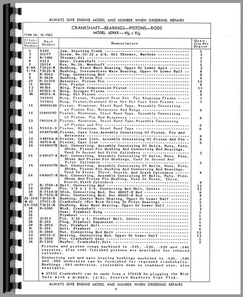 Parts Manual for Waukesha 6SRK Engine Sample Page From Manual