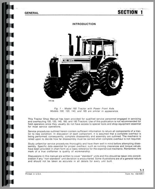 Service Manual for White 100 Tractor Sample Page From Manual