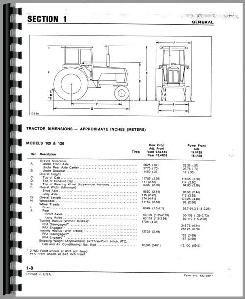 Service Manual for White 100 Tractor Sample Page From Manual