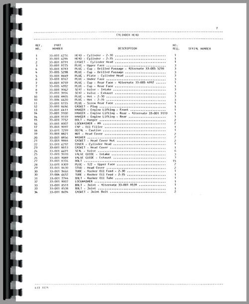 Parts Manual for White 2-30 Tractor Sample Page From Manual