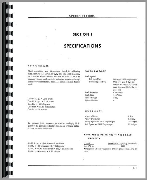 Operators Manual for White 1265 Tractor Sample Page From Manual