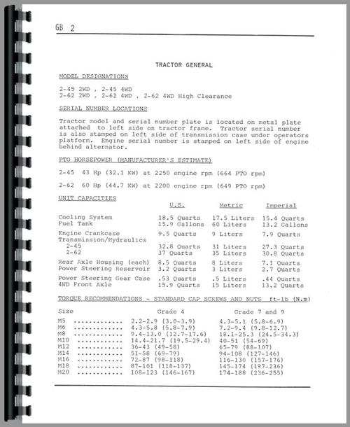 Service Manual for White 2-45 Tractor Sample Page From Manual