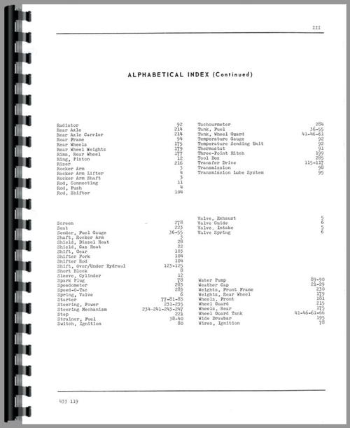 Parts Manual for White 1755 Tractor Sample Page From Manual
