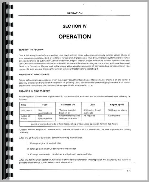 Operators Manual for White 2-135 Tractor Sample Page From Manual