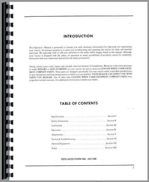 Operators Manual for White 2-180 Tractor Sample Page From Manual
