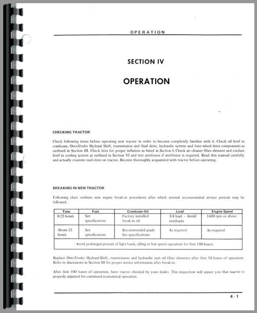Operators Manual for White 2-85 Tractor Sample Page From Manual