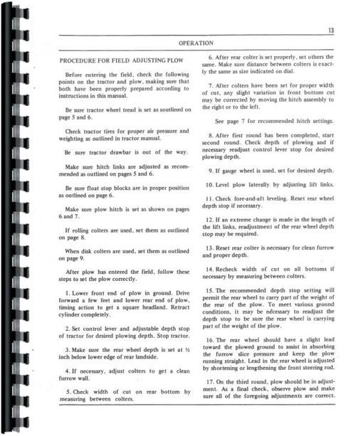 Operators Manual for White 598 Plow Sample Page From Manual