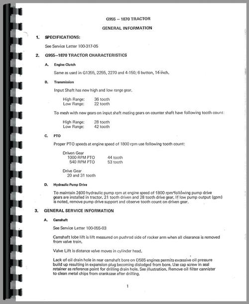 Service Manual for White G955 Tractor Sample Page From Manual