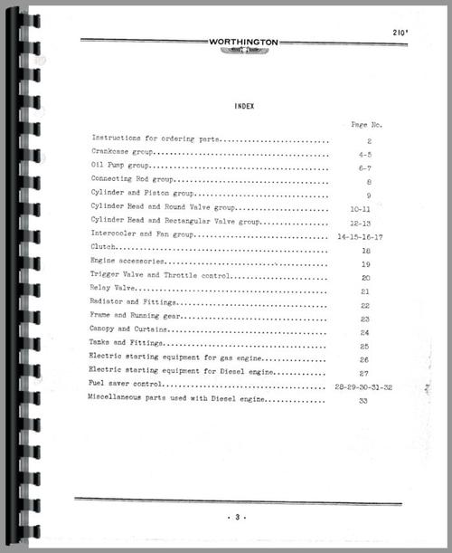Parts Manual for Worthington 210 Portable Air Compressor Sample Page From Manual