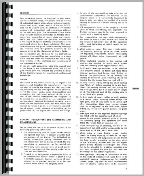 Service Manual for Zetor 5211 Tractor Sample Page From Manual